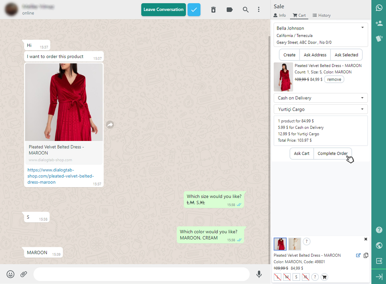WhatsApp'ta Sepet Yönetimi